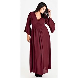 City Chic Red Bell Sleeve Maxi Dress